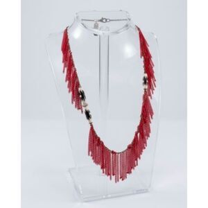 Lee Angel Women's Red Enamel Fringe Resin Horn Layer Necklace NWT 225